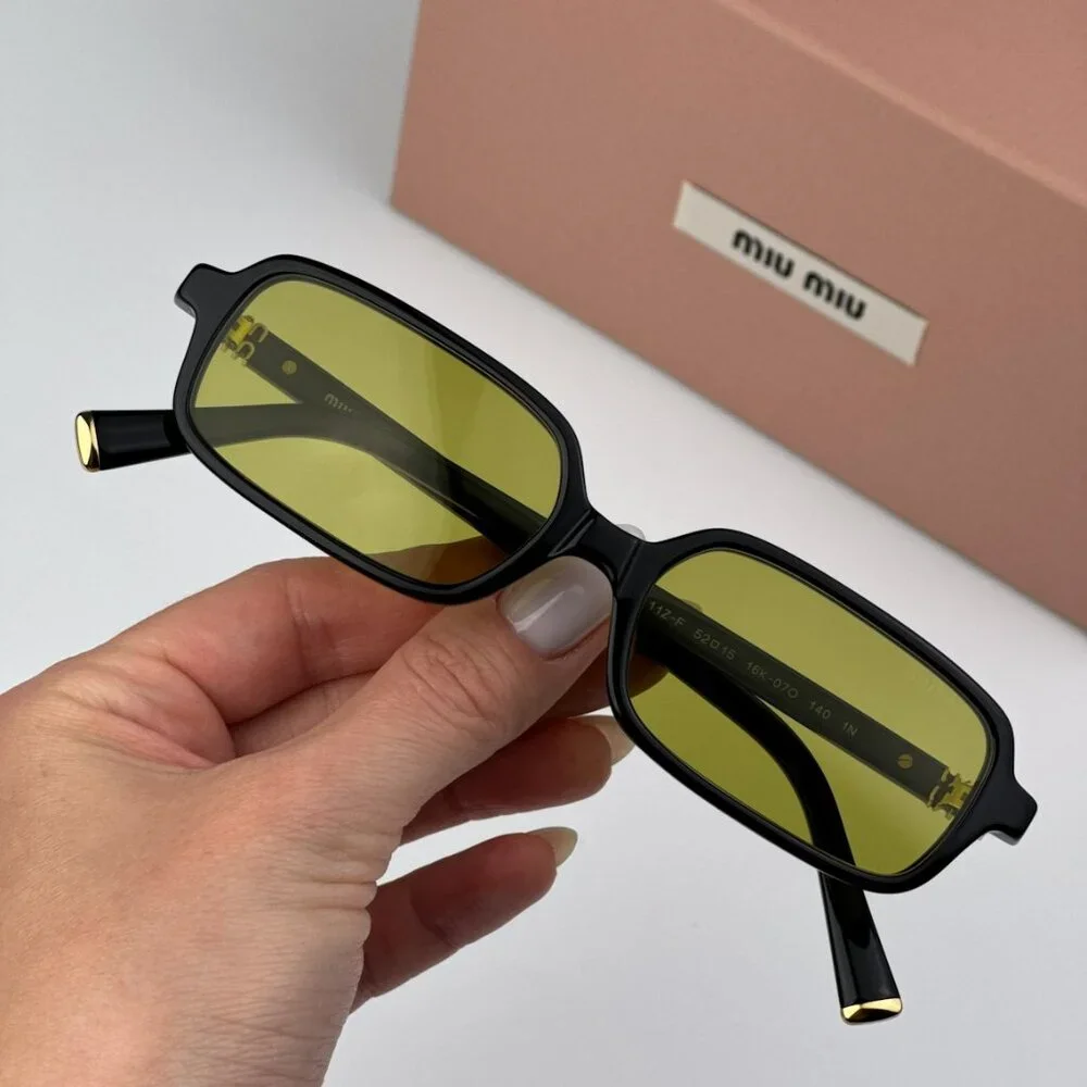 Miu Miu MU11ZSF 16K07O BRAND NEW Sunglasses Black Olive Green Rectangle Unisex